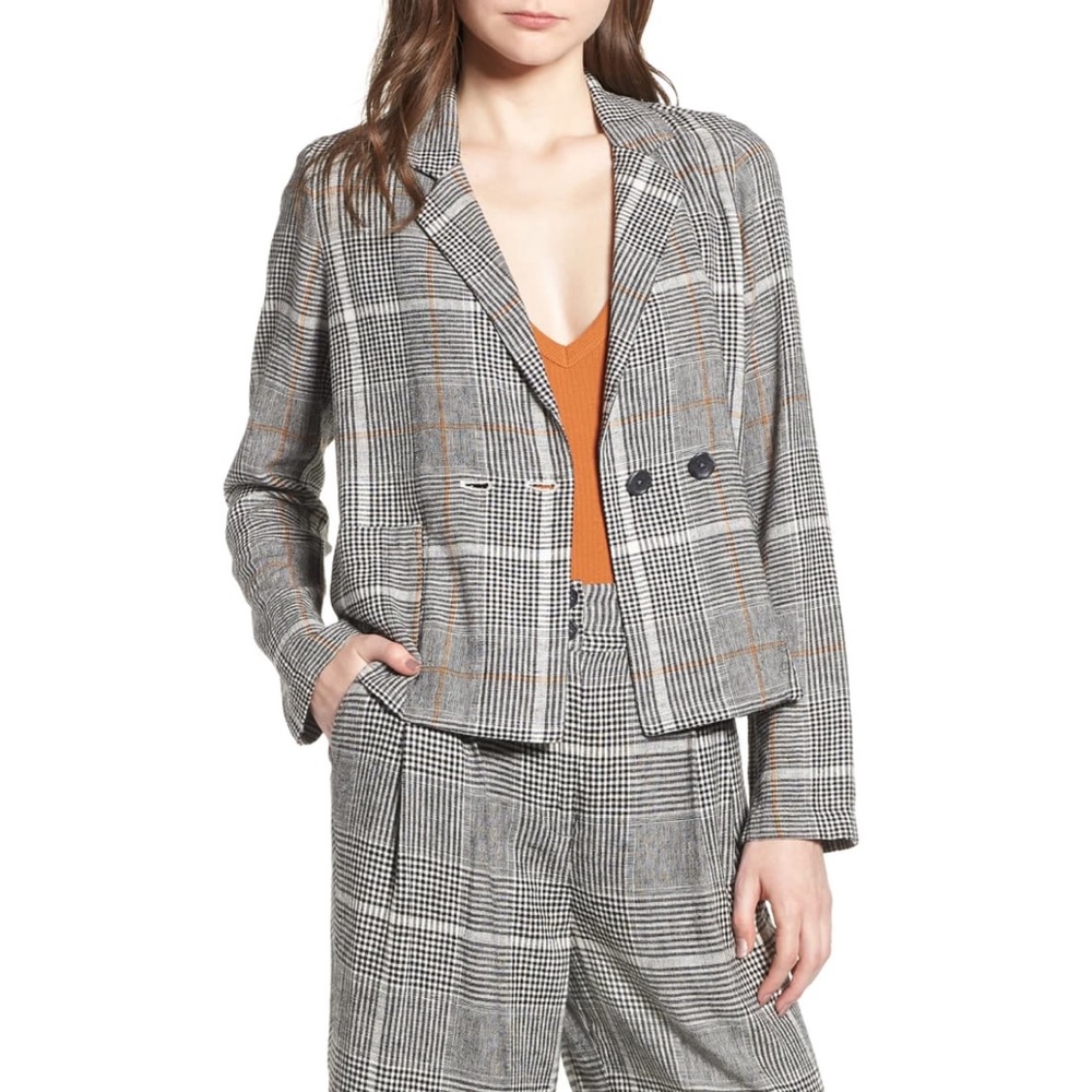 BP Plaid Linen Blend Blazer